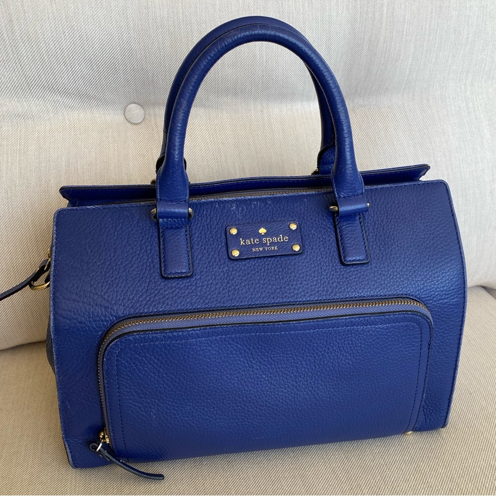 GENTLY LOVED Kate Spade blue pebble grain leather satchel with shoulder strap